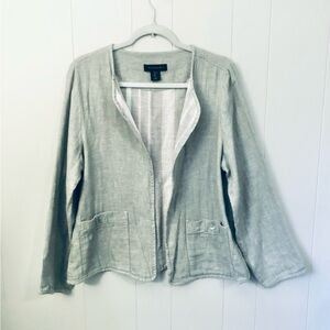 Tahari Jacket Lagenlook Casual Blazer Linen Cotton Blend Sage Green Khaki Large